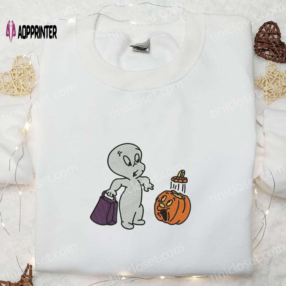 Casper ghost halloween pumpkin embroidered shirt – best halloween gift for a spooky season Embroidered Shirt