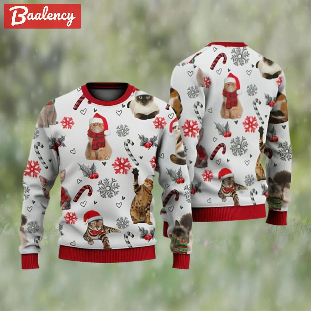 Cat christmas sweater, santa cat and candy cane ugly christmas sweater 3d for christmas Christmas Ugly Sweater