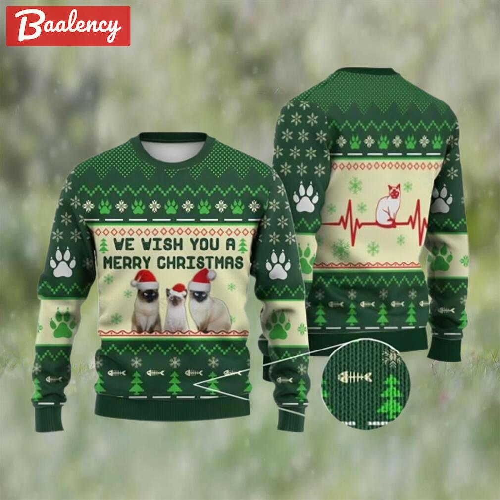 Cat christmas sweater, siamese cat we wish you a merry ugly christmas sweater 3d Christmas Ugly Sweater