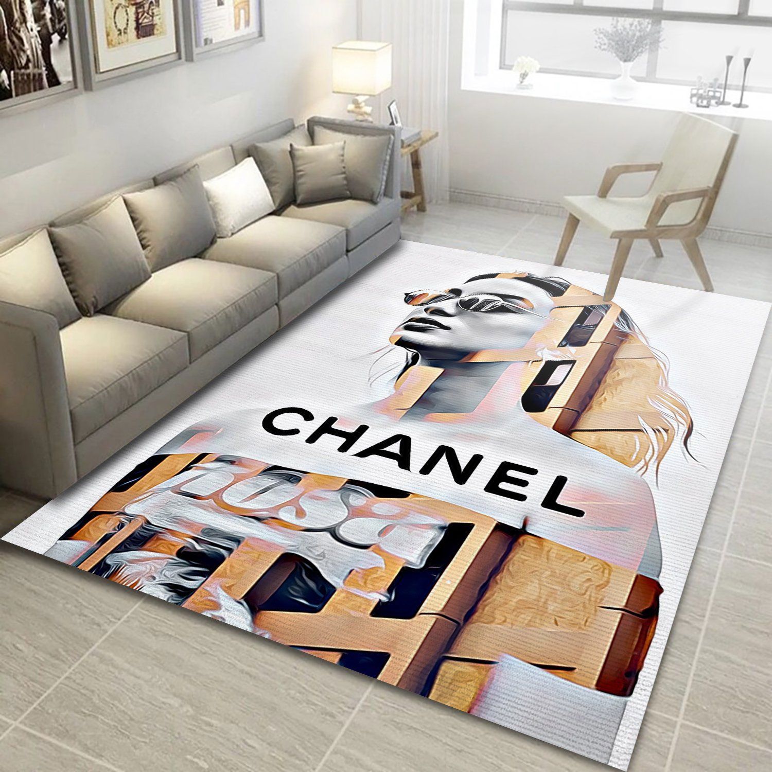 Chanel art logo type 563. Upgrade Your Living Room with Luxury Home Decor: Area Carpets, Floor Decor, Door Mats, and Hot Gift Items with style a High-End Fashion Brand Rectangle Rug