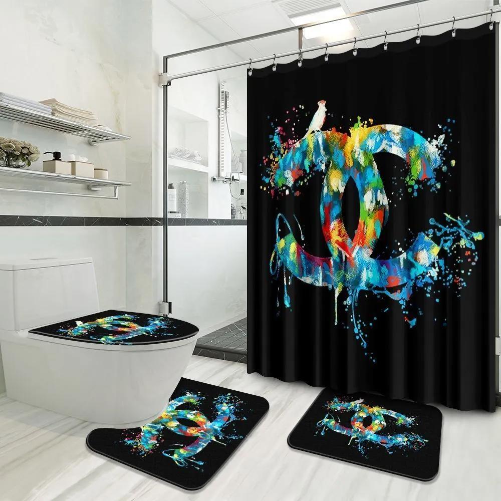 Chanel bathroom set luxury shower curtain waterproof luxury brand with logo chanel 2 4 Bathroom Set