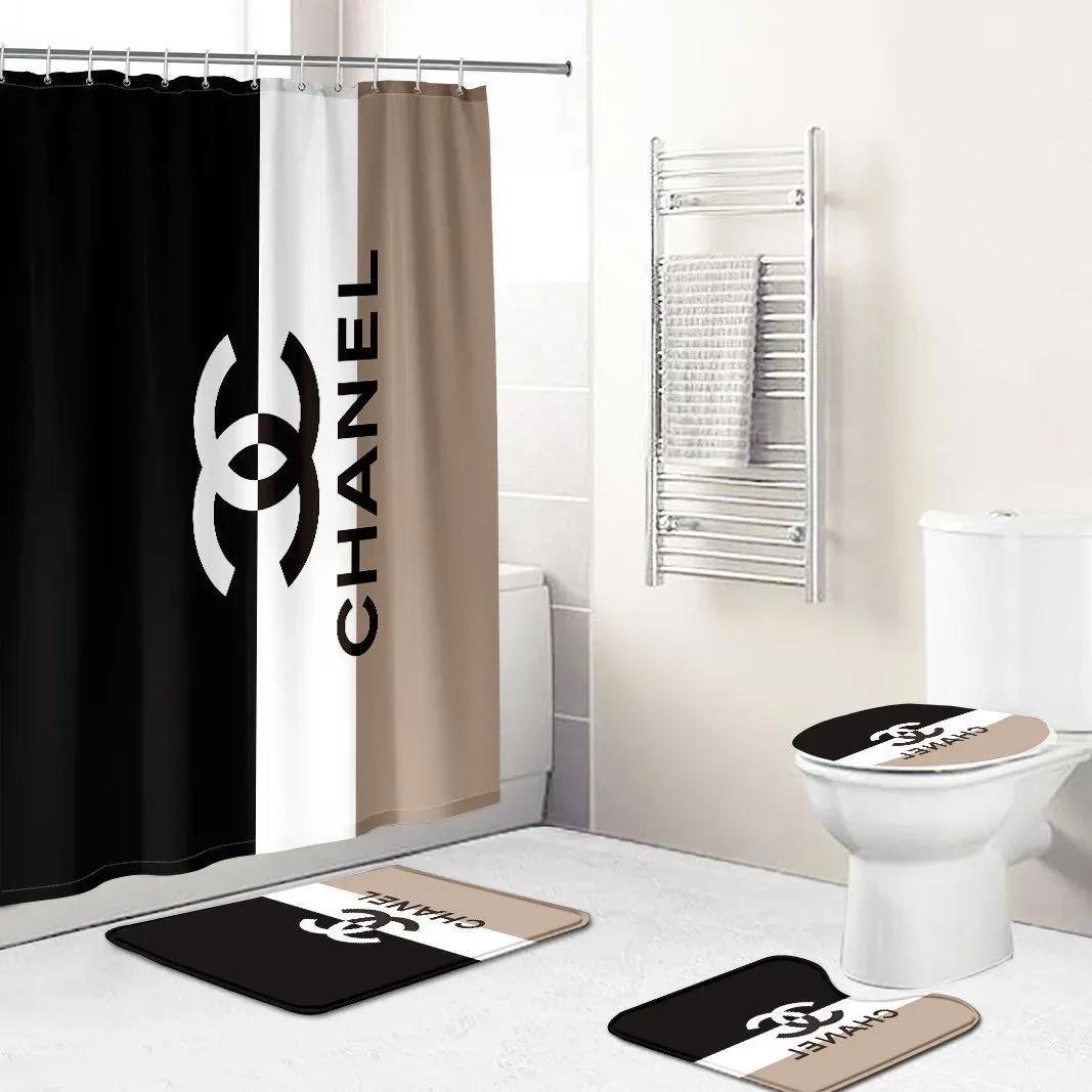 Chanel black and white beige bathroom sets luxury fashion brand hypebeast bath mat home decor Bathroom Set