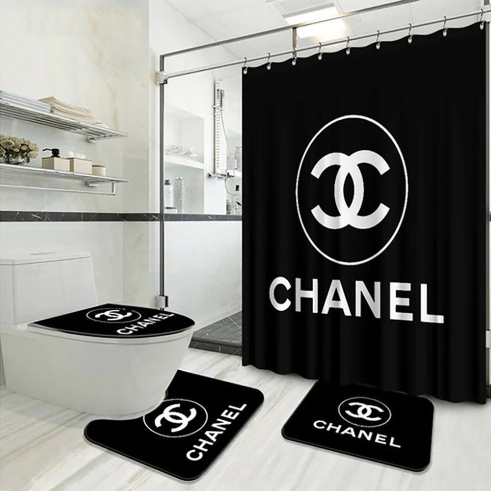 Chanel blacknew bathroom sets luxury fashion brand hypebeast bath mat home decor Bathroom Set