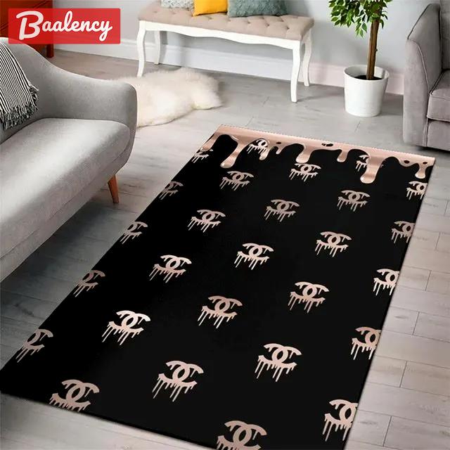 Chanel falling logo type 8. Upgrade Your Living Room with Luxury Home Decor: Area Carpets, Floor Decor, Door Mats, and Hot Gift Items with style a High-End Fashion Brand Rectangle Rug