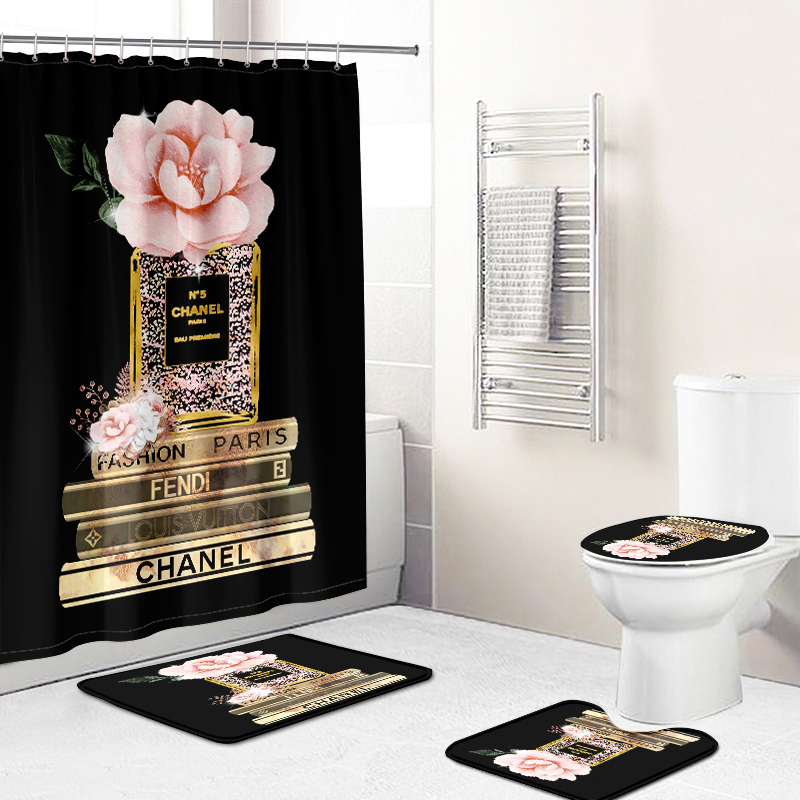 Chanel fendi louis vuitton paris fashion luxury brand premium bathroom set shower curtain bath mat set home decor Bathroom Set