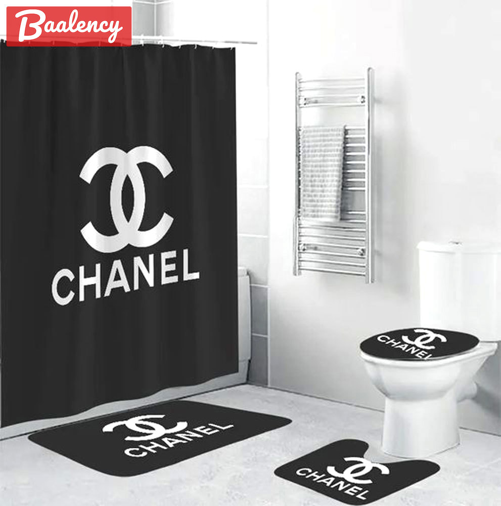 Chanel grey luxury brand premium bathroom set shower curtain bath mat set home decor Bathroom Set