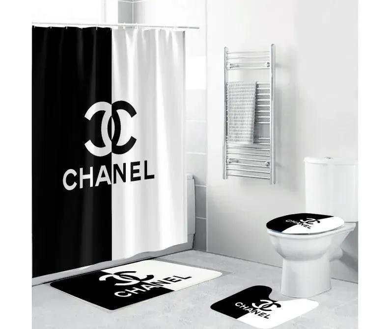 Chanel logo type 1043 Bathroom Accessory Sets Toilet Cover Home Decor Bath Mat Set Pedestal Rug Luxury Fashion Brand Bathroom Sets Hypebeast Bathroom Waterproof Shower Curtain