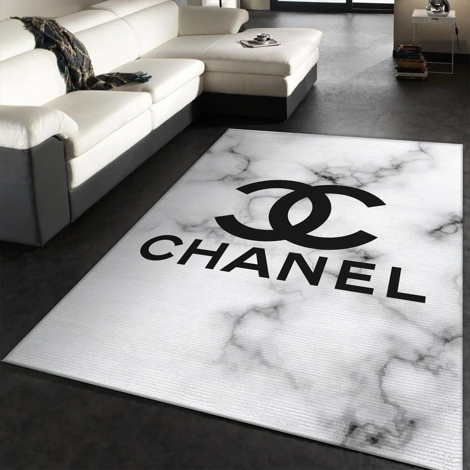 Chanel logo type 868. Upgrade Your Living Room with Luxury Home Decor: Area Carpets, Floor Decor, Door Mats, and Hot Gift Items with style a High-End Fashion Brand Rectangle Rug