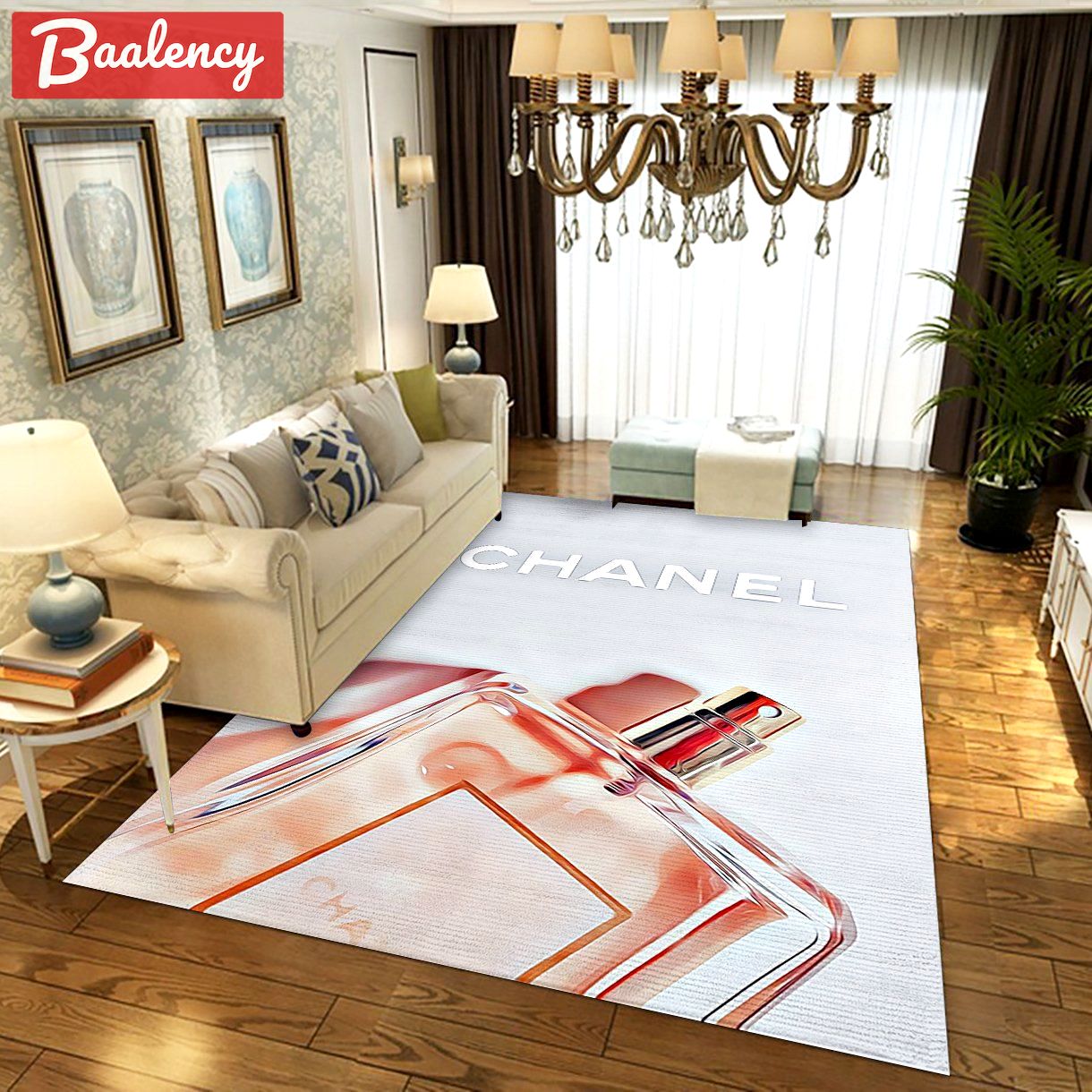 Chanel perfume art logo type 564. Upgrade Your Living Room with Luxury Home Decor: Area Carpets, Floor Decor, Door Mats, and Hot Gift Items with style a High-End Fashion Brand Rectangle Rug