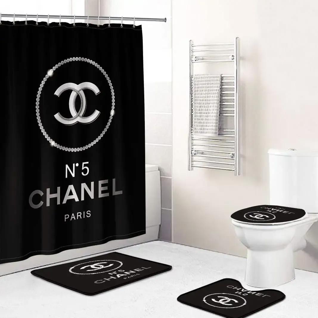 Chanel shower curtain n5 coco chanel black luxury bathroom set 56 Bathroom Set