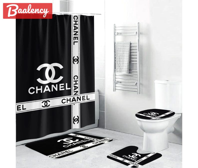Chanel type 22 shower curtain waterproof luxury bathroom mat set hot 2023 15 Bathroom Accessory Sets