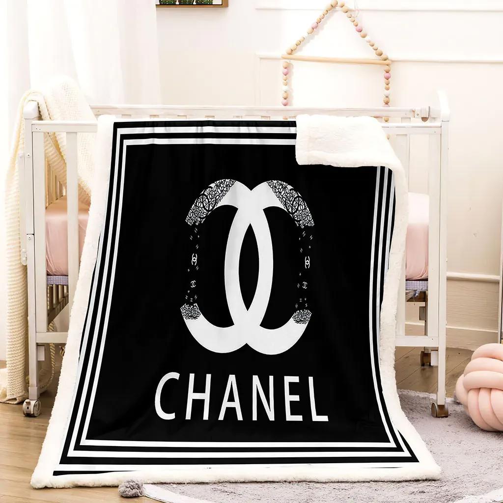 Chanel white logo black luxury brand premium blanket fleece home decor 21 Blanket Fleece