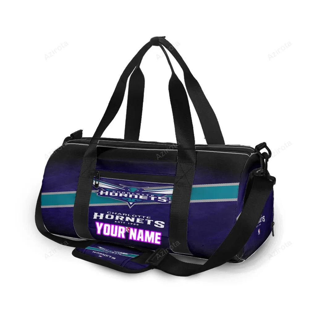 Charlotte hornets navy blue black personalized name travel bag gym bag 833 Travel Bag