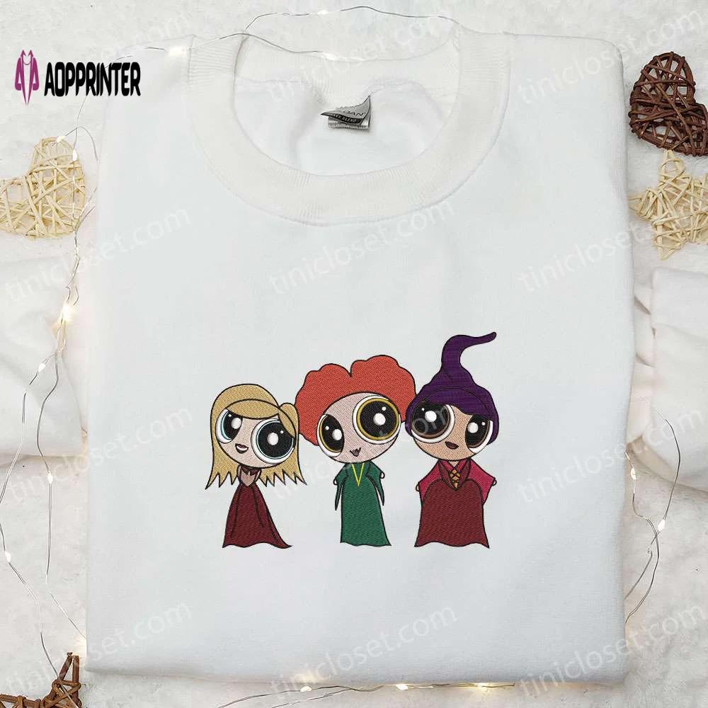 Chibi sanderson sisters x powerpuff girls embroidered shirt: hocus pocus & halloween delight Embroidered Shirt