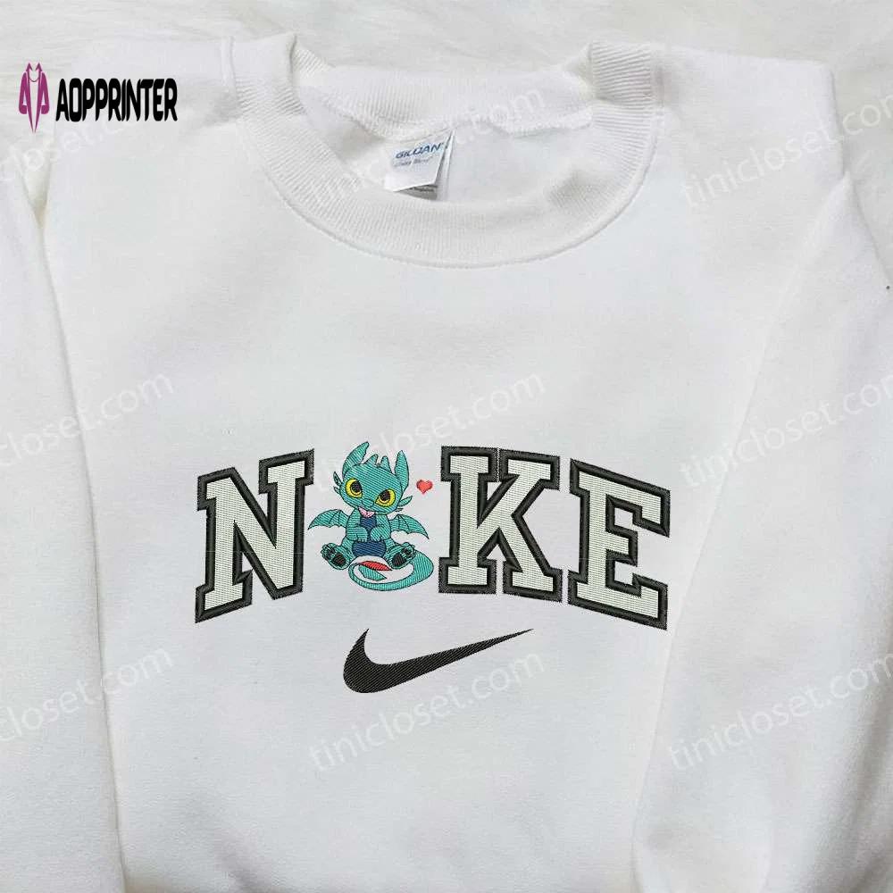 Chibi toothless x nike embroidered hoodie & shirt: how to train your dragon & nike inspired apparel Embroidered Shirt