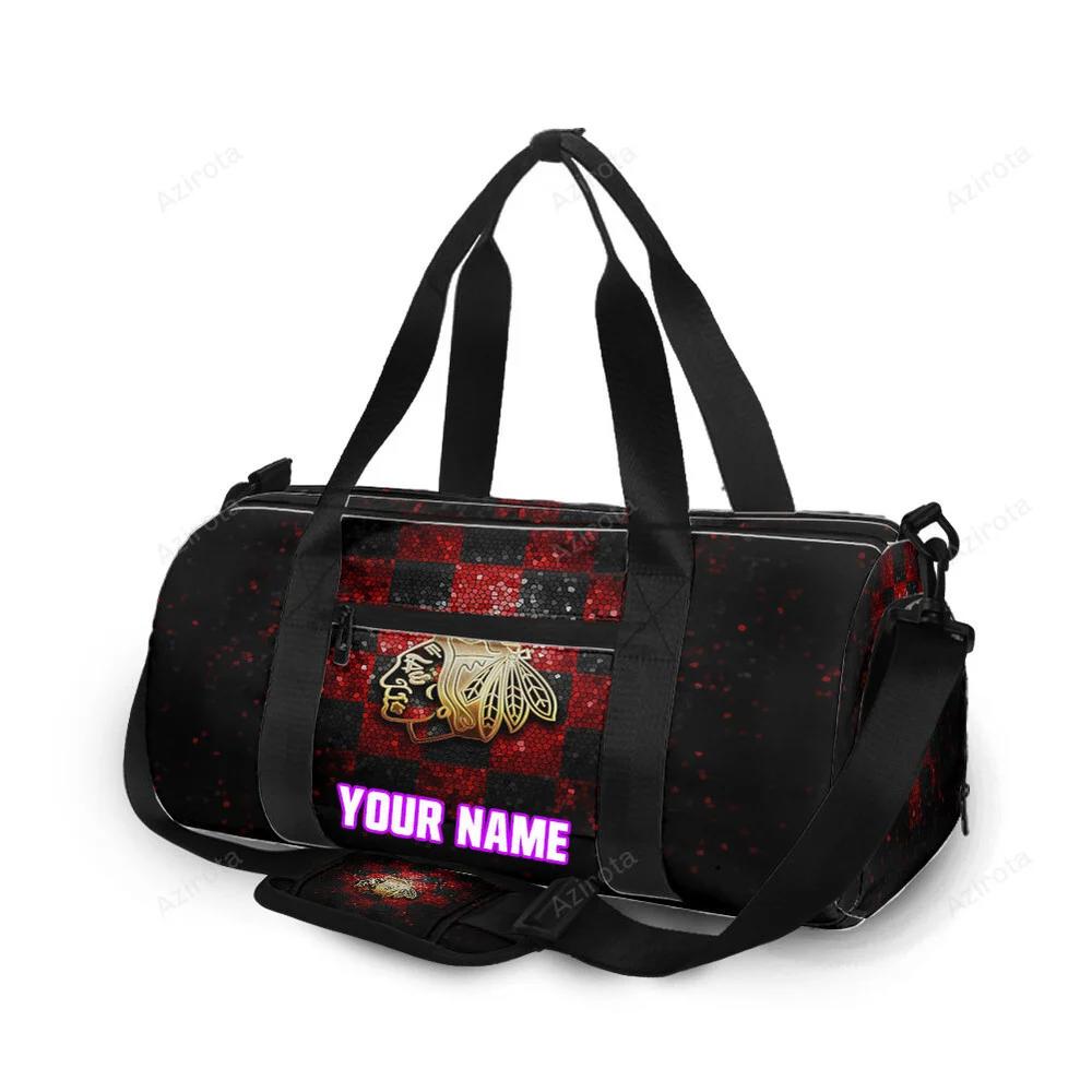 Chicago blackhawks emblem texture twinkle personalized name travel bag gym bag 495 Travel Bag
