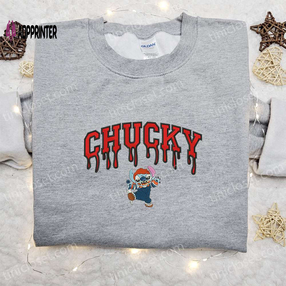 Chucky x stitch embroidered shirt: disney halloween gift for family Embroidered Shirt