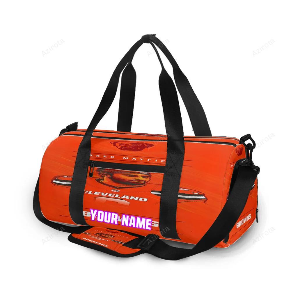 Cleveland browns baker mayfield3 personalized name travel bag gym bag 530 Travel Bag