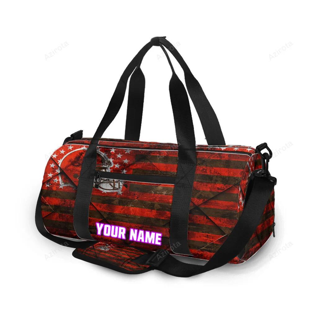 Cleveland browns logo with american flag vintage personalized name travel bag gym bag 1328 Travel Bag