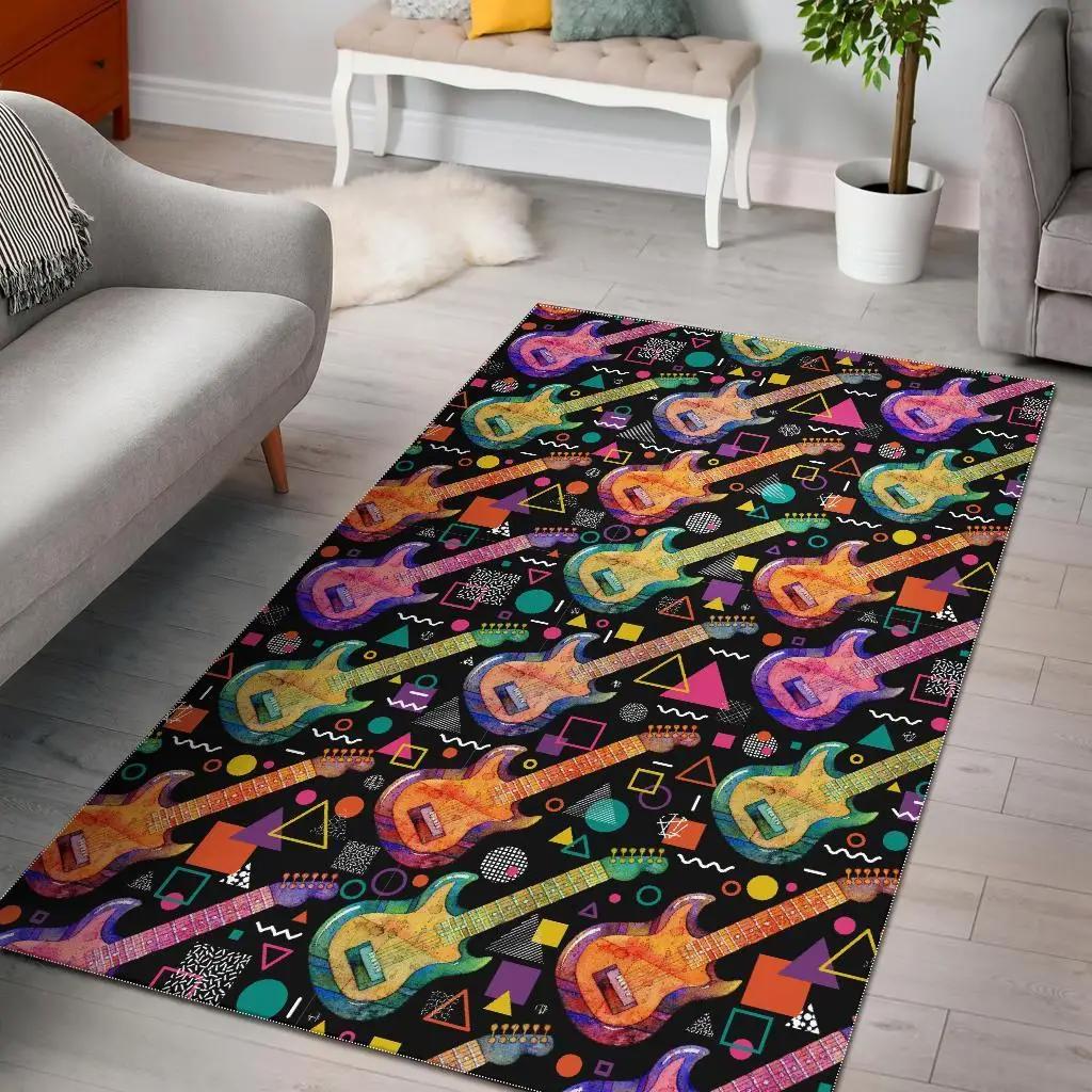 Colorful electric guitar pattern print area rug living room rug home decor Rectangle Rug