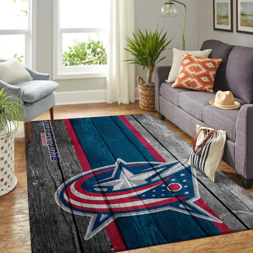 Columbus blue jackets nhl rugs wooden style living room regtangle carpet Rectangle Rug