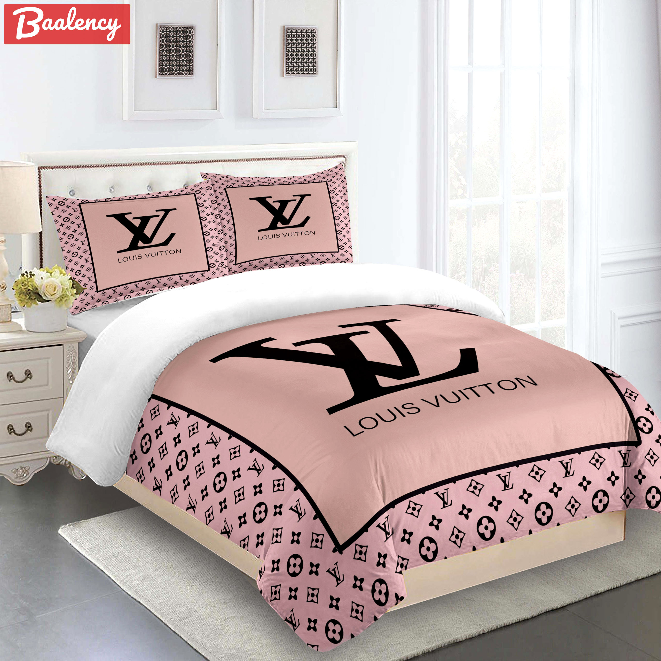 Comforter sets full pink and black louis vuitton bedding set  home decoration Bedding Sets