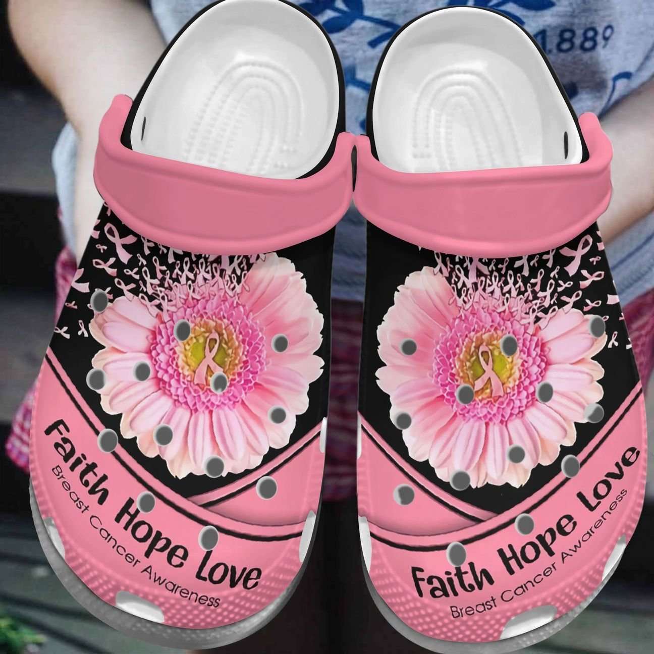 Crocs outfit - breast cancer awareness faith hope love daisy flower crocs crocband clog shoes - 287 Crocs Outfit