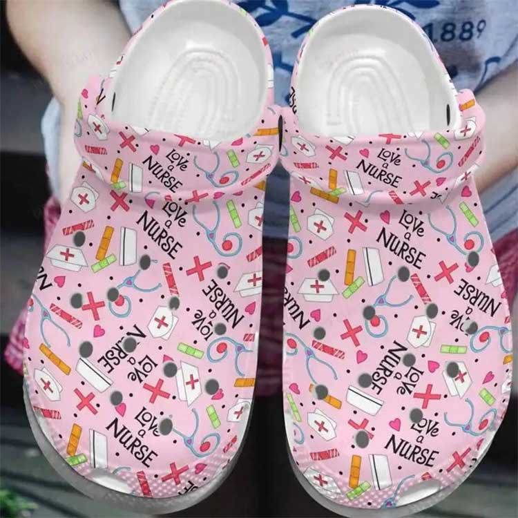 Crocs outfit - love a nurse pink crocband clog crocs shoes - 1370 Crocs Outfit