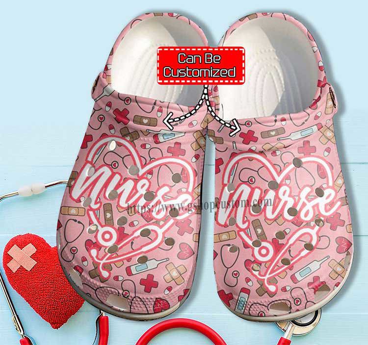 Crocs outfit - nurse heart love pink personalized crocs clogs shoes - 1536 Crocs Outfit