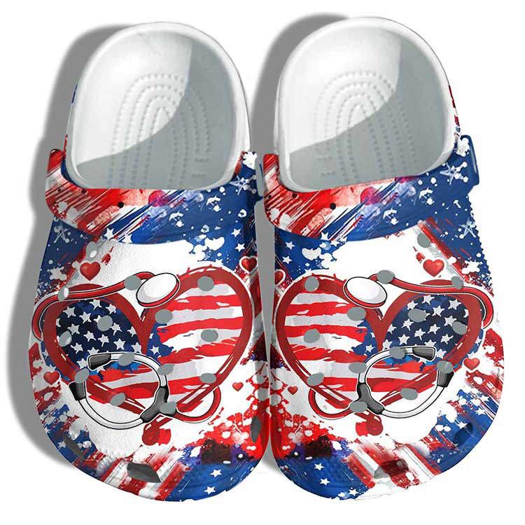 Crocs outfit - nurse life 4th of july crocs clog shoes heart love usa america flag twinkle crocs - 1542 Crocs Outfit