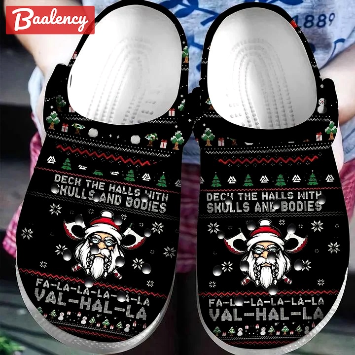 Crocs outfit - viking deck the halls with skulls and bodies ugly pattern christmas crocs crocband clog shoes for men women - 2249 Crocs Outfit