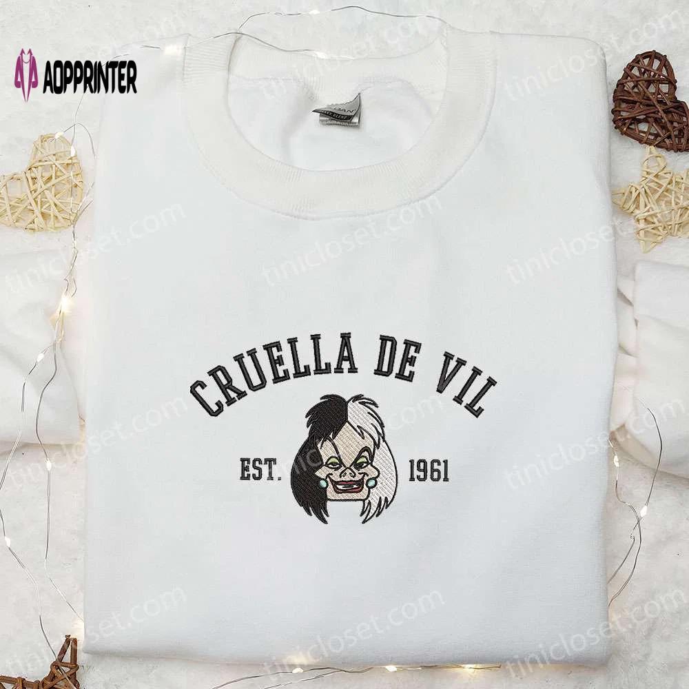 Cruella de vil est 1961 halloween embroidered shirt – disney halloween apparel Embroidered Shirt