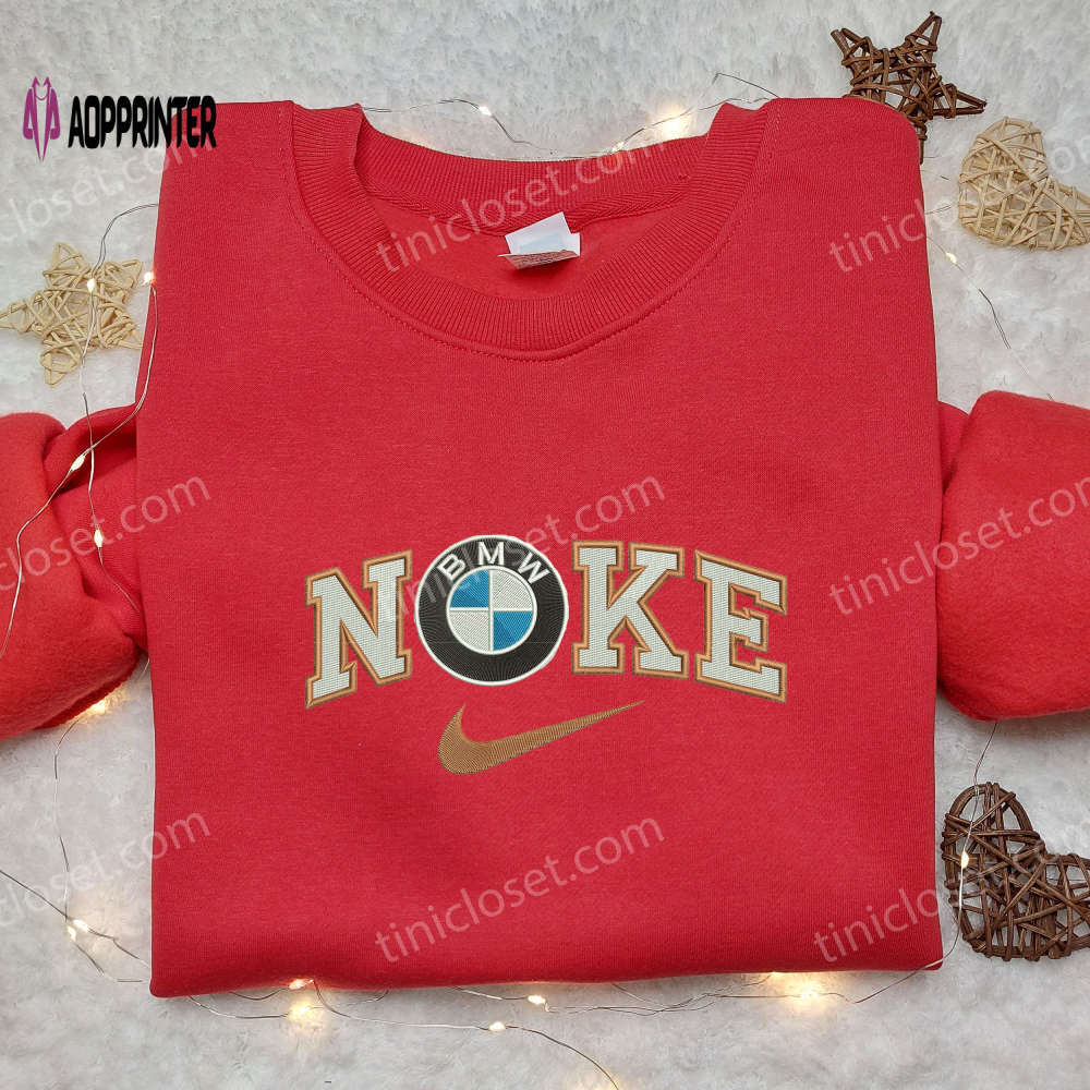 Custom bmw logo x nike swoosh embroidered shirt: unique car-inspired nike tee Embroidered Shirt