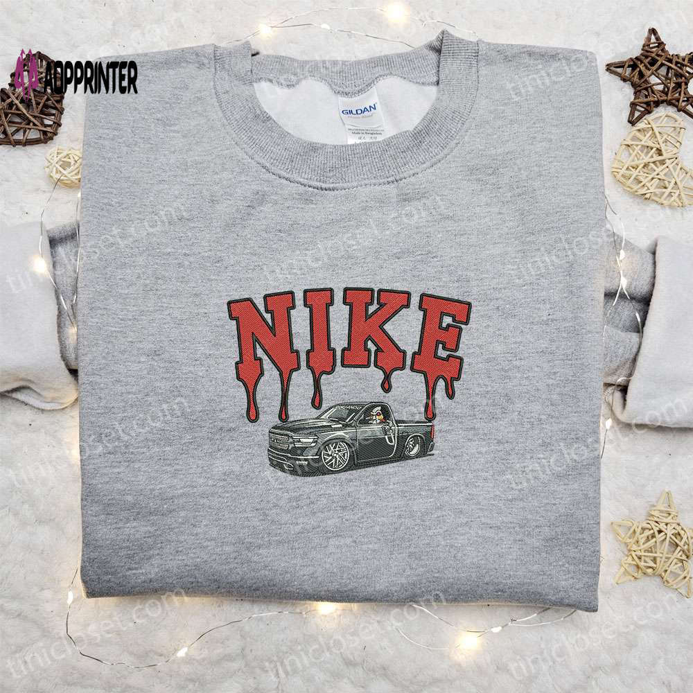 Custom leatherface truck x nike movie embroidered shirt – best halloween gift ideas Embroidered Shirt