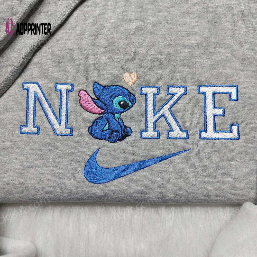 Custom nike stitch love embroidered sweatshirt – lilo and stitch hoodie with logo Embroidered Shirt