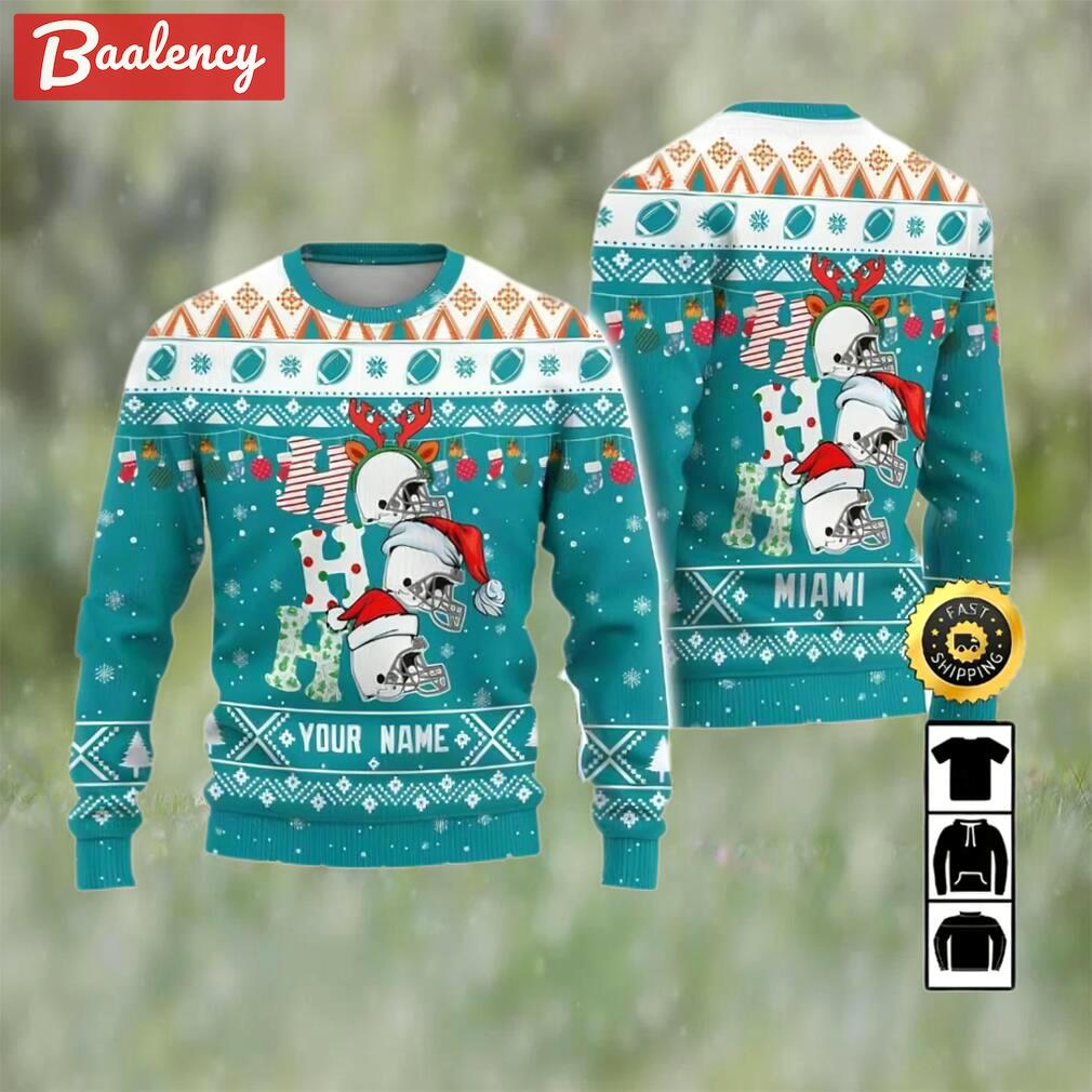 Customized miami dolphins ugly christmas sweater, faux wool sweater, national football league, gifts for fans football nfl, football 3d ugly sweater, merry xmas ? prinvity Christmas Ugly Sweater