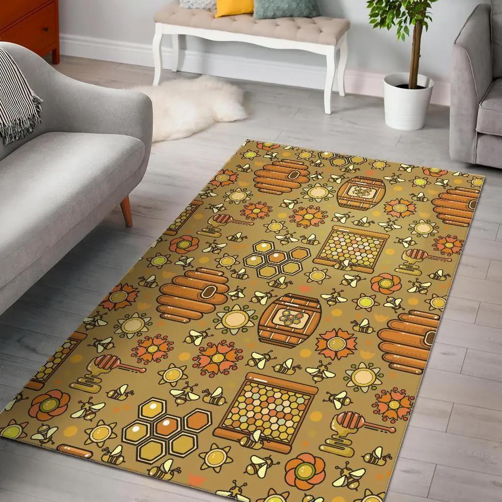 Cute bee honey gifts pattern print area rug living room rug home decor Rectangle Rug