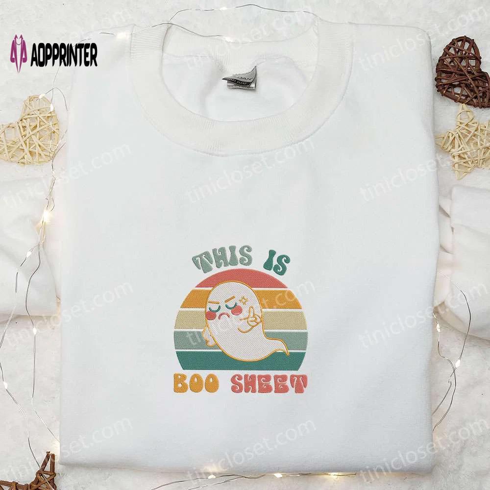 Cute halloween embroidered shirt halloween clothing – this is boo sheet shirt Embroidered Shirt