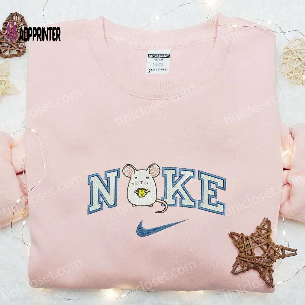 Cute white mouse x nike embroidered shirt hoodie & t-shirt: cartoon cheese & nike inspired designs Embroidered Shirt