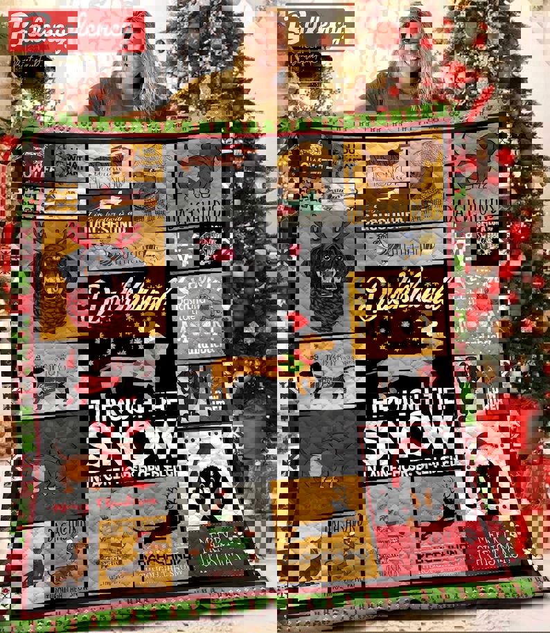 Dachshund dog drawing christmas snow dogs merry christmas fleece blanket, mink sherpa blanket, dachshund blanket, christmas quilt Quilt Blanket