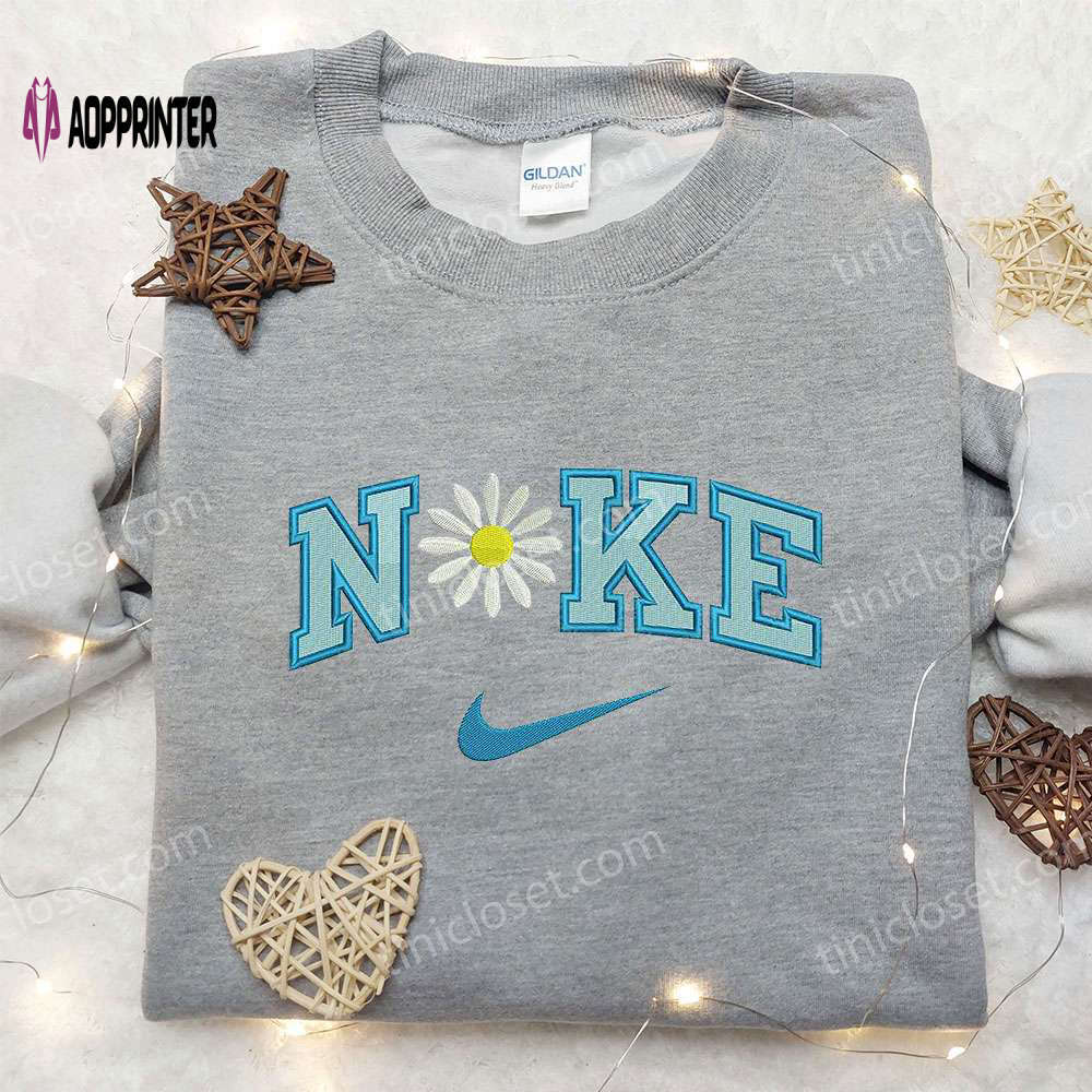 Daisy flower x nike embroidered shirt: customized & perfect family gift Embroidered Shirt