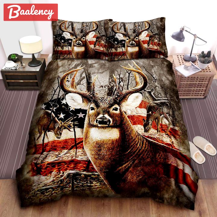 Deer hunting us flag bedding set- full bedding set Bedding Sets