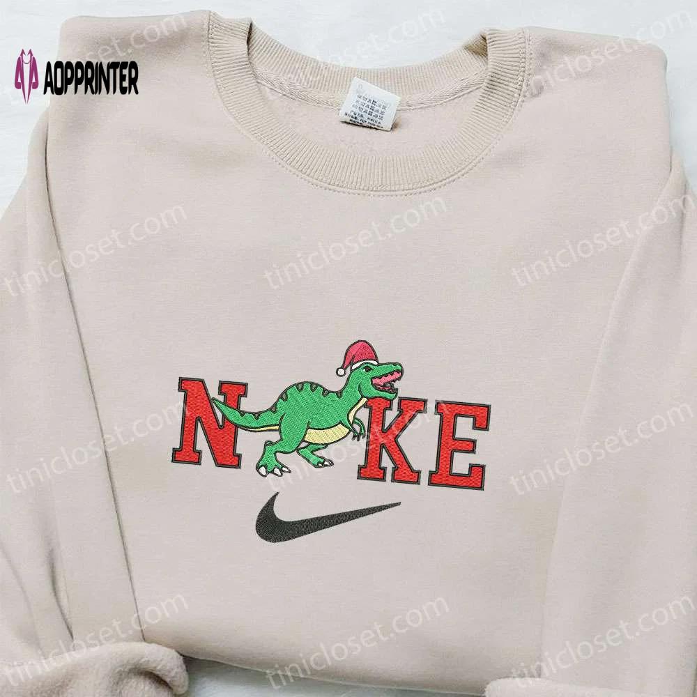 Dinosaur roaring x nike embroidered sweatshirt: cartoon christmas shirt best gift idea Embroidered Shirt