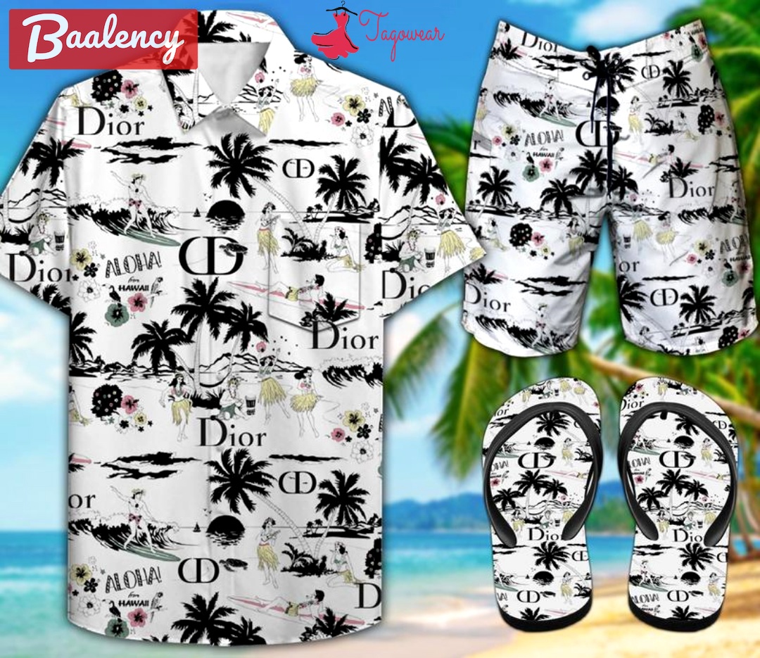 Dior combo hawaiian shirt, beach shorts flip flops luxury summer clothes style #484 Hawaii Shirt Shorts & Flip Flops