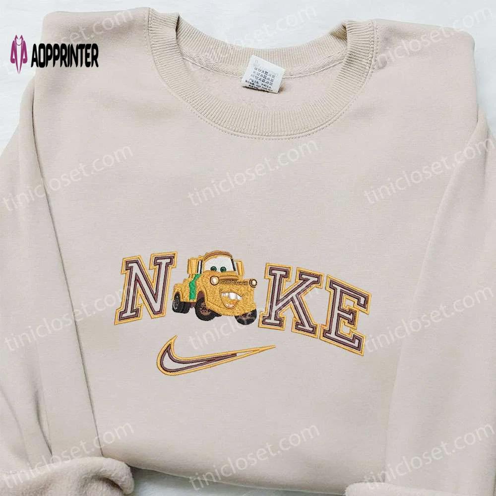 Disney characters embroidered sweatshirt & t-shirt: mater car x nike collection – best family gift ideas Embroidered Shirt