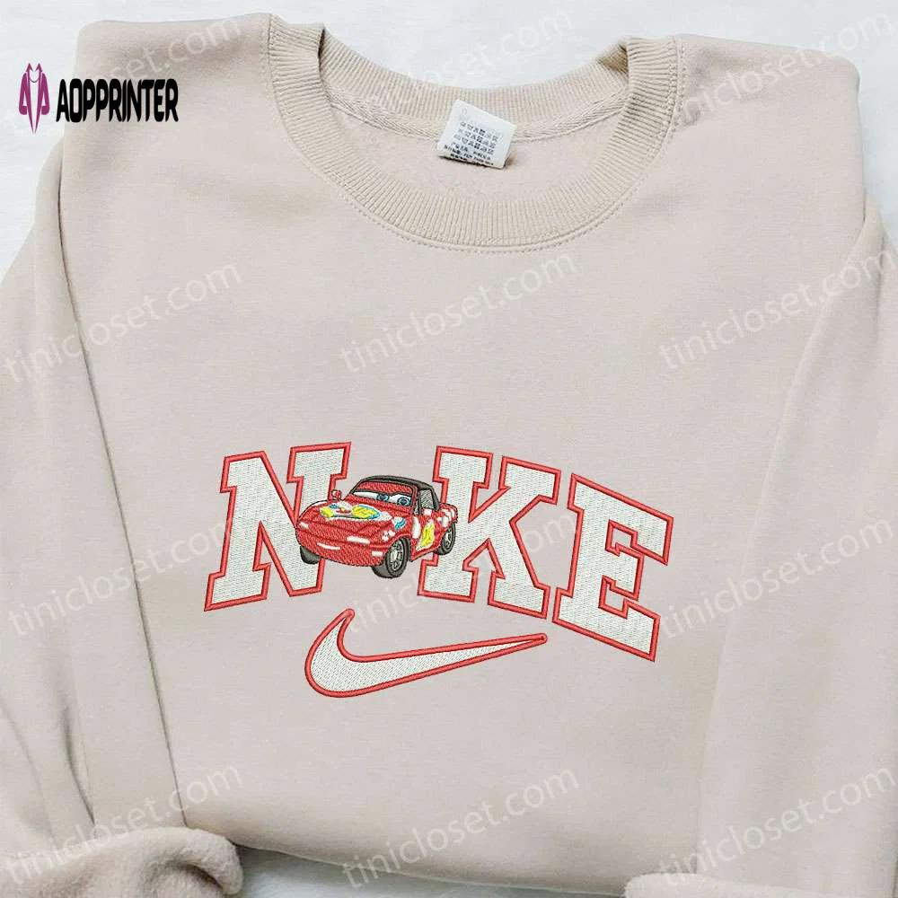 Disney lightning mcqueen x nike cartoon embroidered tshirt – fun characters nike inspired Embroidered Shirt