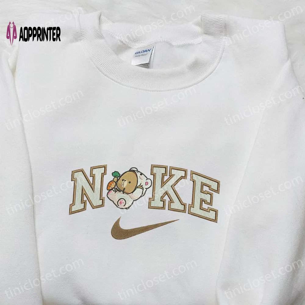 Embroidered mocha bear x nike shirt: stylish milk & mocha & nike inspired design Embroidered Shirt