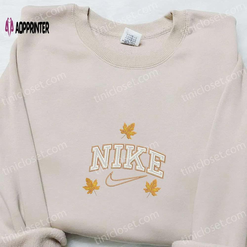 Fall in love with nike x autumn leaves embroidered sweatshirt – custom hoodie perfect family gift Embroidered Shirt