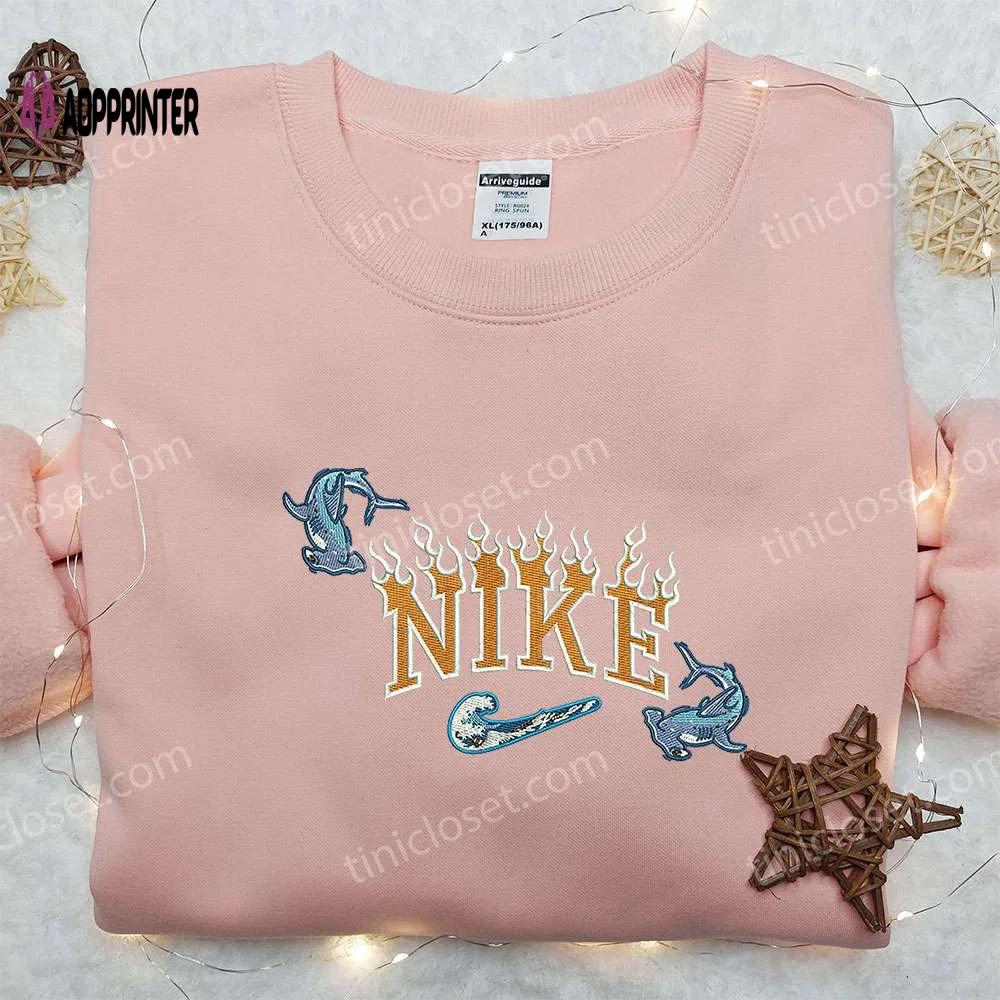 Flame shark x nike embroidered shirt: custom animal design Embroidered Shirt