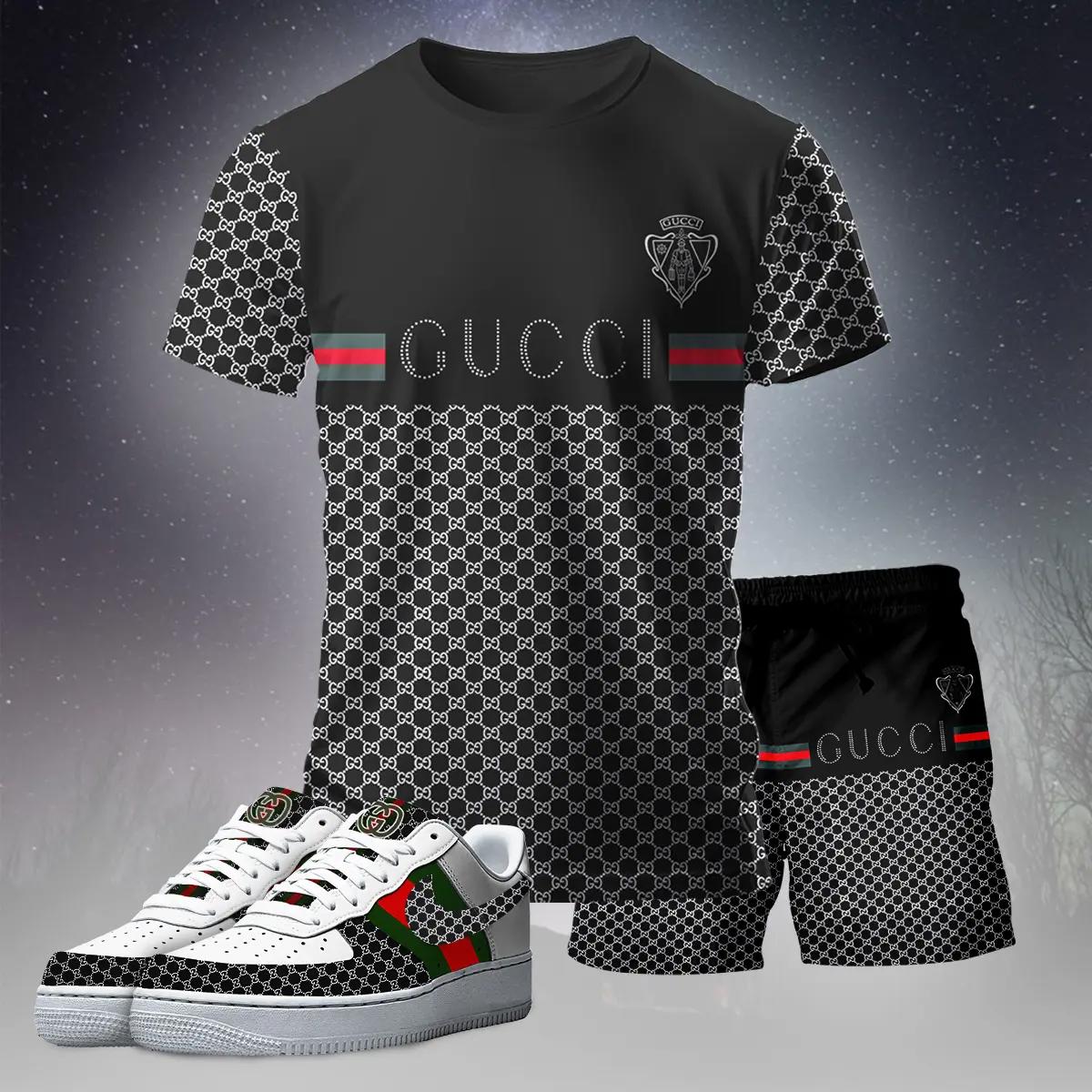 For the girls who love dark luxury streetwear, gucci graphic tee set – black casual everyday outfit with minimal edge T-Shirt Short Sneakers Set